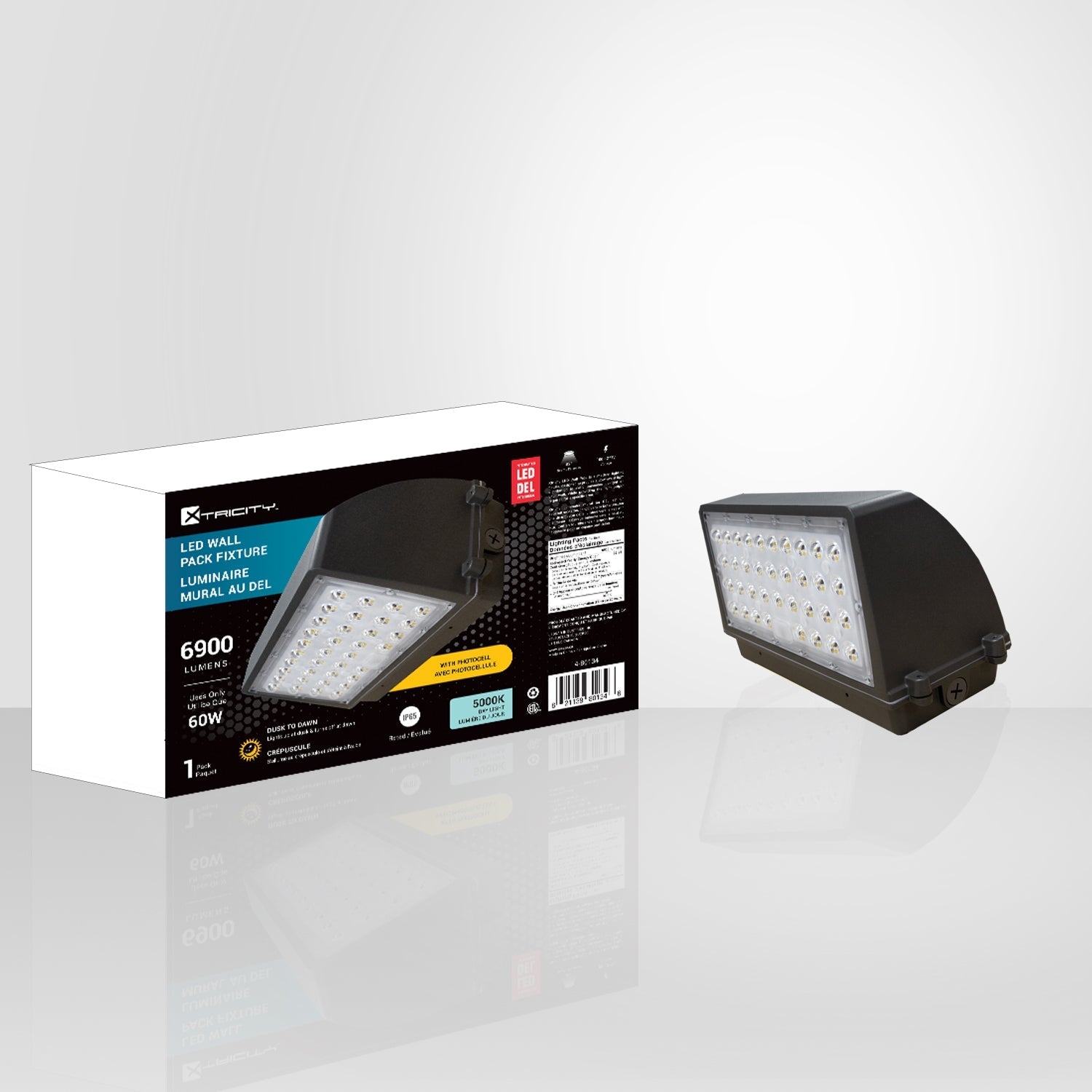 Xtricity - Luminaire de Sécurité Extérieur au DEL, 6900 Lumens, 60W, 5000K Lumière du Jour + Photocellule - emballage - Simple Boutique