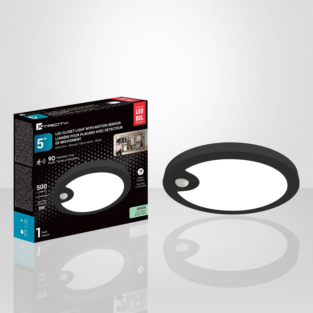 Xtricity - Lumière pour Placard avec Détecteur de Mouvement, Diamètre de 5'', 8W, 4000K Blanc Froid - emballage - Simple Boutique