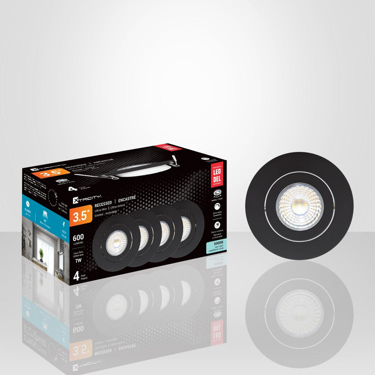 Xtricity - Lumière Encastrée Inclinable DEL, Diamètre de 3.5'', Gradable, 7W, 5000K Lumière du Jour, Paquet de 4 - emballage - Simple Boutique