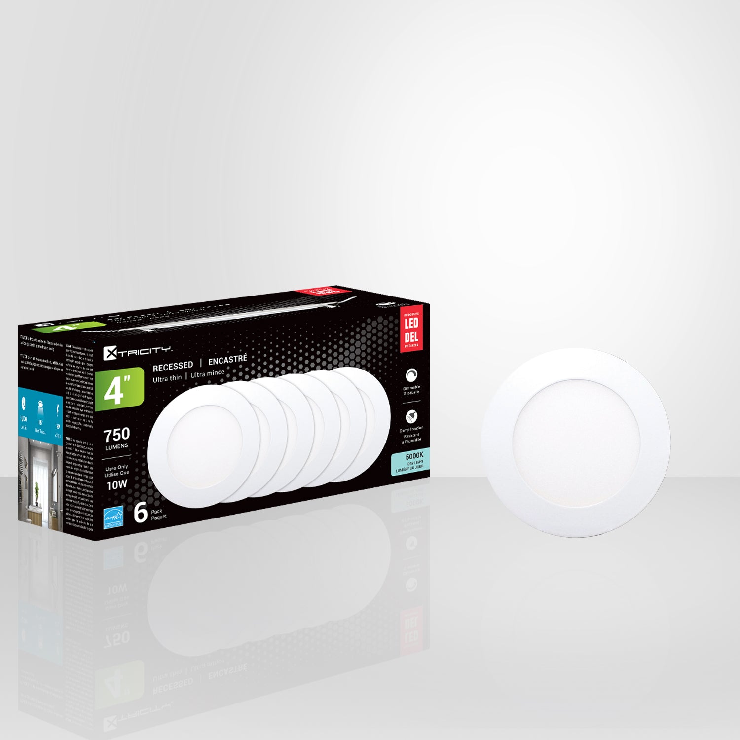 Xtricity - Ensemble de 6 Lumières Encastrées DEL, Diamètre de 4'', Gradable, 10W, 5000K Lumière du Jour - emballage - Simple Boutique