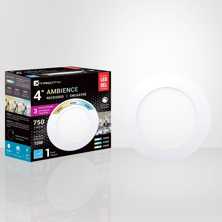 Xtricity - Lumière Encastrée DEL, Diamètre de 4'', Gradable, 10W, 3 Options de Couleurs - emballage - Simple Boutique