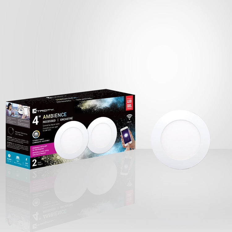 Xtricity - Ensemble de 2 Lumières Encastrées Wi-Fi, Diamètre de 4'', Gradable,10W, Luminosité Ajustable - emballage - Simple Boutique