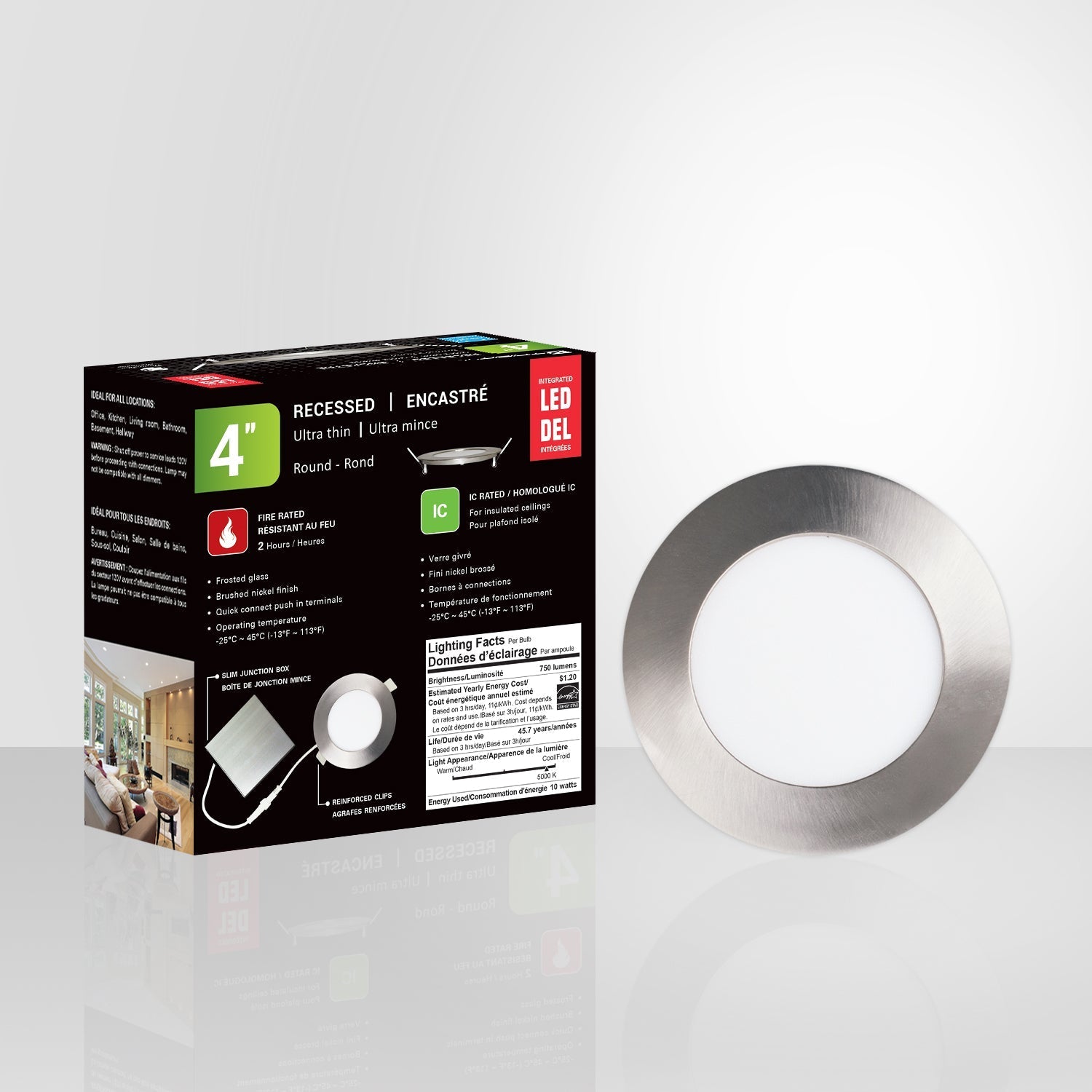 Xtricity - Lumière Encastrée DEL, Diamètre de 4'', Gradable, 10W, 5000K Lumière du Jour - emballage - Simple Boutique