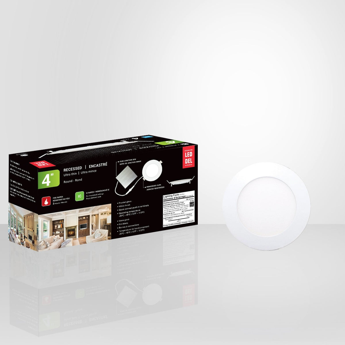 Xtricity - Ensemble de 4 Lumières Encastrées DEL, Diamètre de 4'', Gradables, 10W, 4000K Blanc Froid - emballage - Simple Boutique
