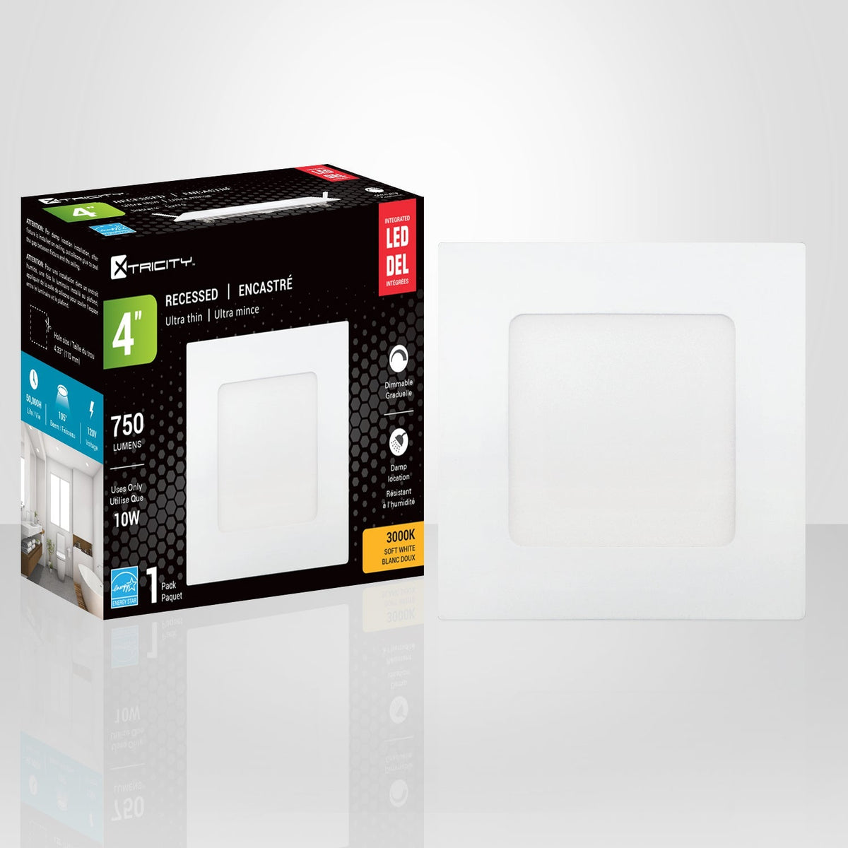 Xtricity - Lumière Encastrée DEL, Largeur de 4'', Gradable, 10W, 3000K Blanc Doux - emballage - Simple Boutique