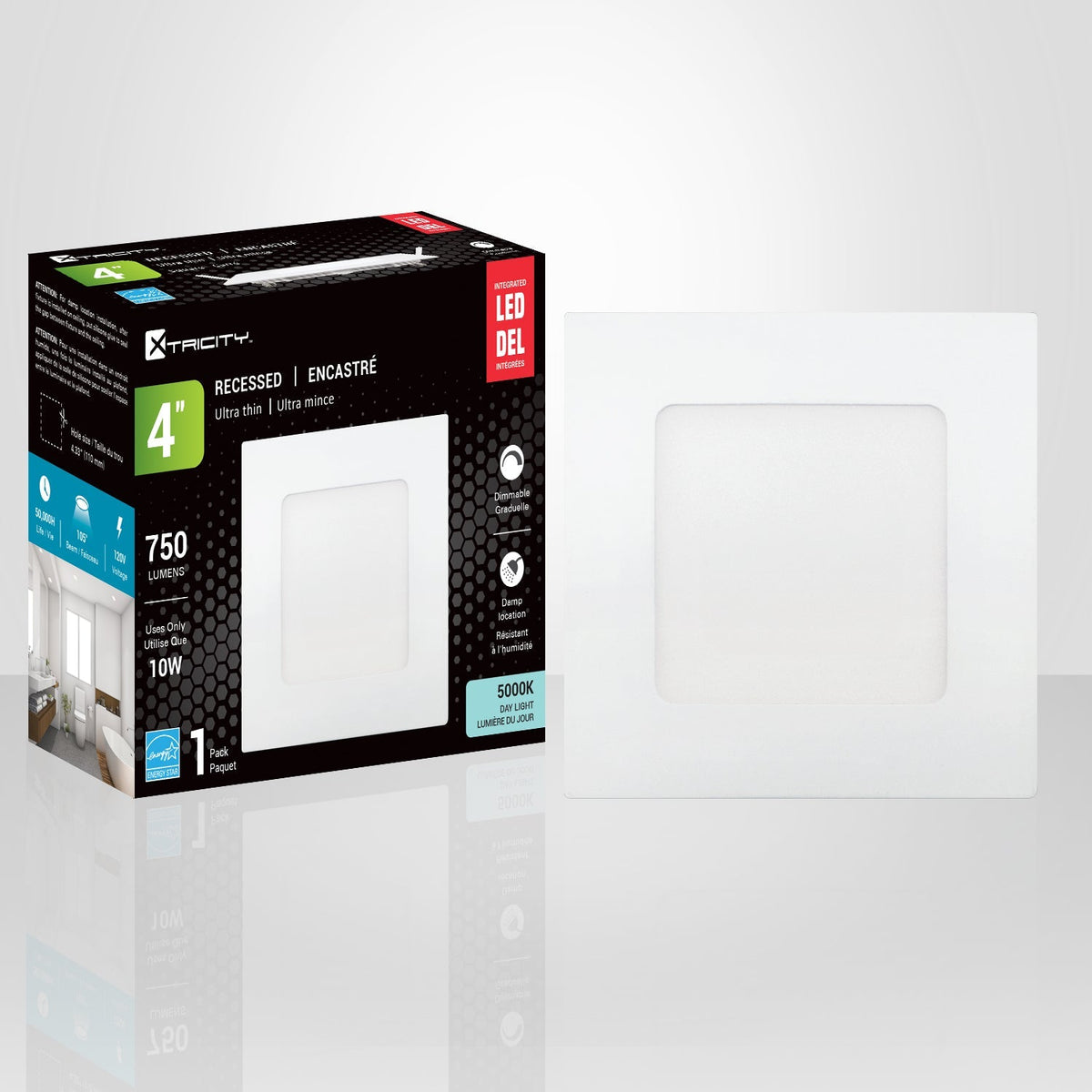 Xtricity - Lumière Encastrée DEL, Largeur de 4'', Gradable, 10W, 5000K Lumière du Jour - emballage - Simple Boutique