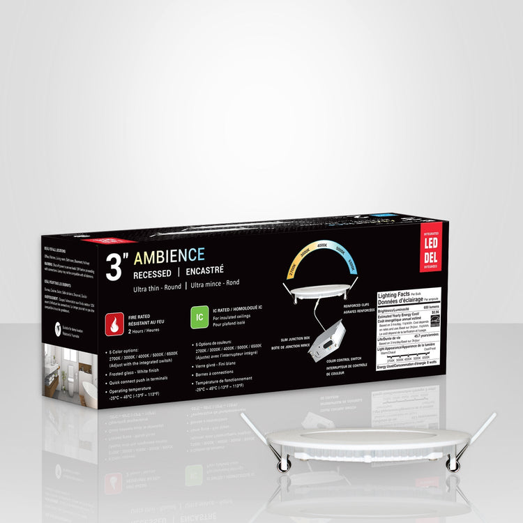 Xtricity - Ensemble de 2 Lumières Encastrées DEL,  Diamètre de 3'', Gradable, 8W, 5 Options de Couleurs - emballage - Simple Boutique