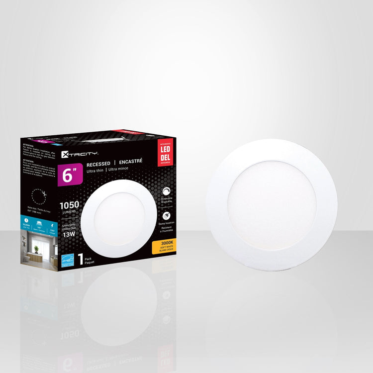 Xtricity - Lumière Encastrée DEL, Diamètre de 6'', Gradable, 13W, 3000K Blanc Doux - emballage - Simple Boutique