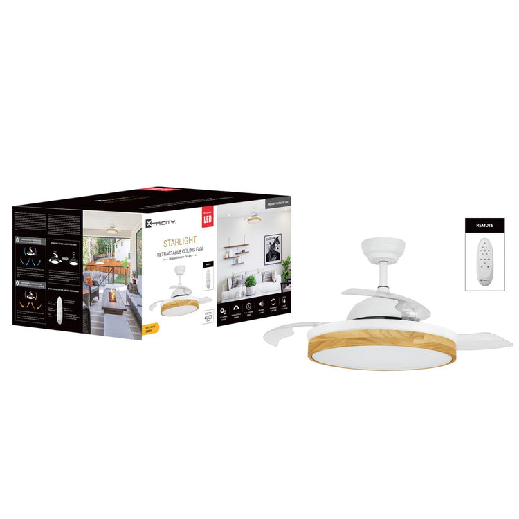 Xtricity - Ventilateur de Plafond avec Hélice Rétractable, Éclairage DEL, Télécommande Incluse, Blanc - emballage - Simple Boutique