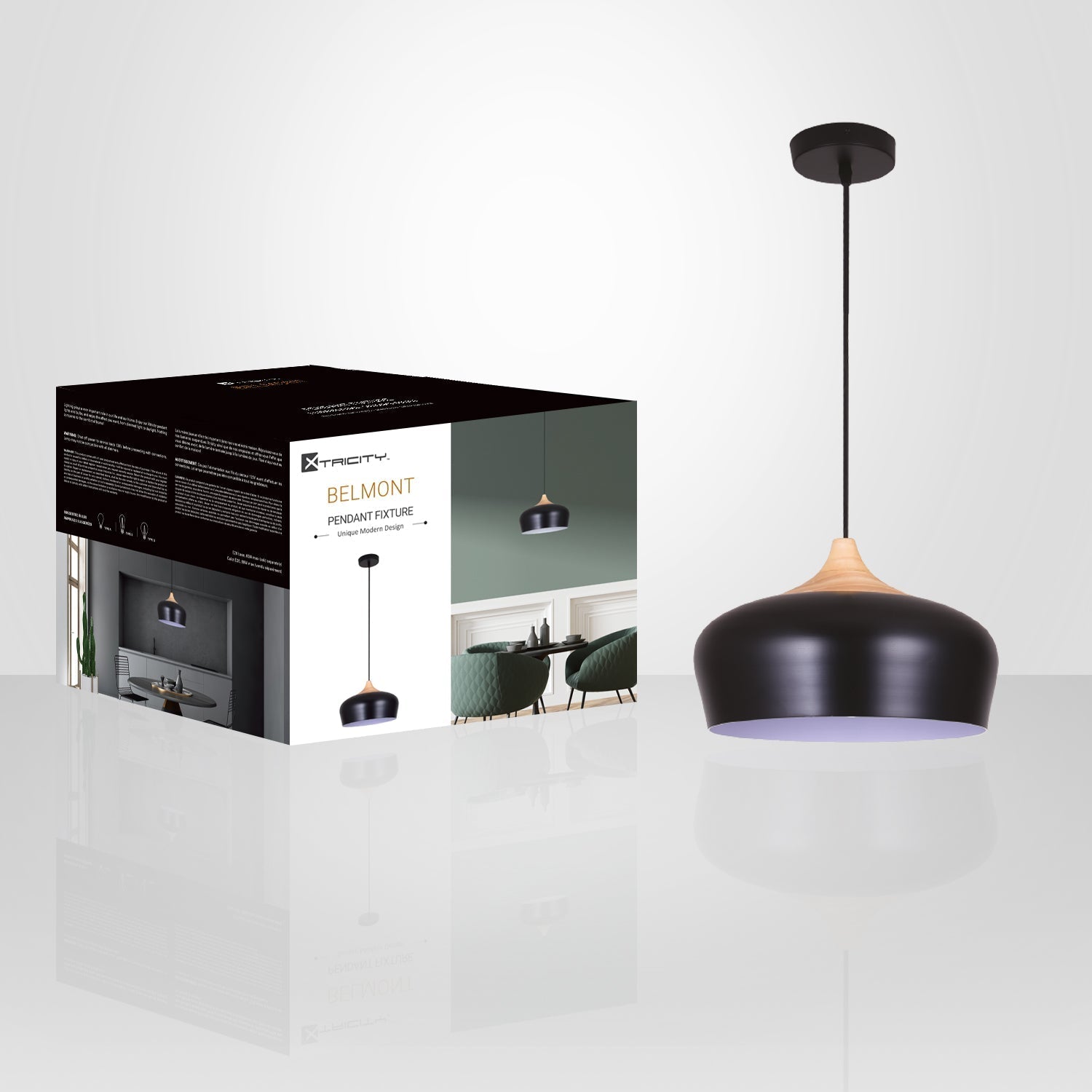Xtricity - Luminaire Suspendu, Largeur de 13.8'', De la Collection Belmont, Noir - emballage - Simple Boutique