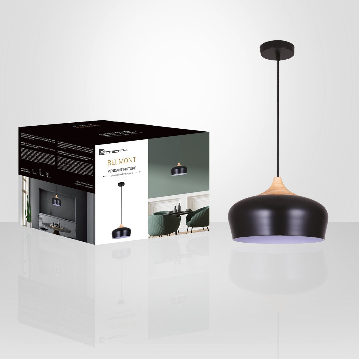 Xtricity - Luminaire Suspendu, Largeur de 13.8'', De la Collection Belmont, Noir - emballage - Simple Boutique