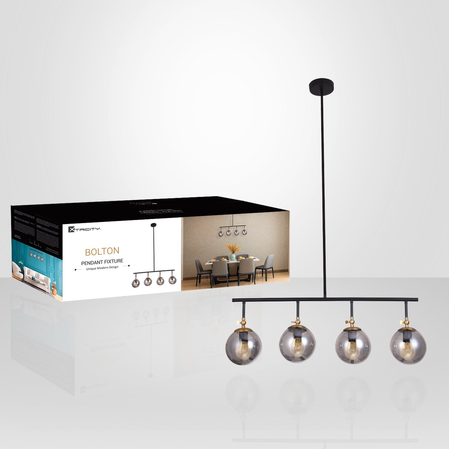 Xtricity - Luminaire Suspendu à 4 Têtes, Largeur de 33.1'', De la Collection Bolton, Noir - emballage - Simple Boutique