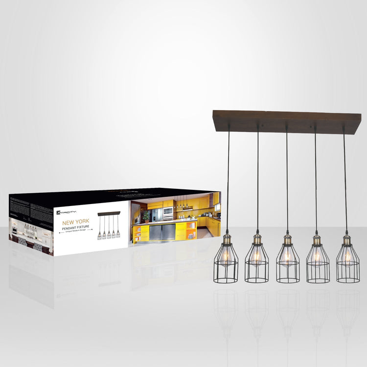Xtricity - Luminaire Suspendu à 5 Lumières, Largeur de 35'', De la Collection New Yorker, Bois - emballage - Simple Boutique