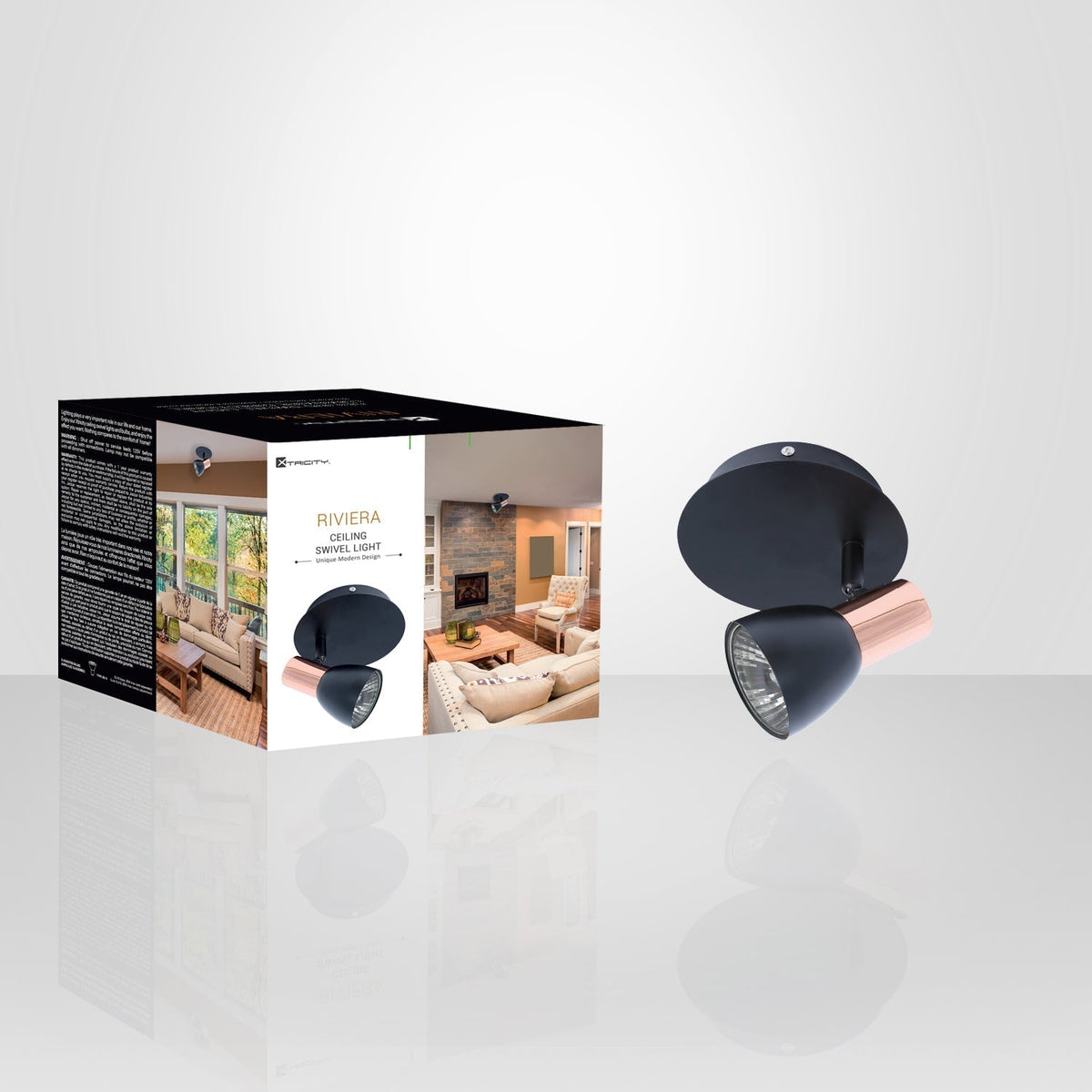 Xtricity - Plafonnier à 1 Tête, Largeur de 5.5'', De la Collection Riviera, Noir - emballage - Simple Boutique