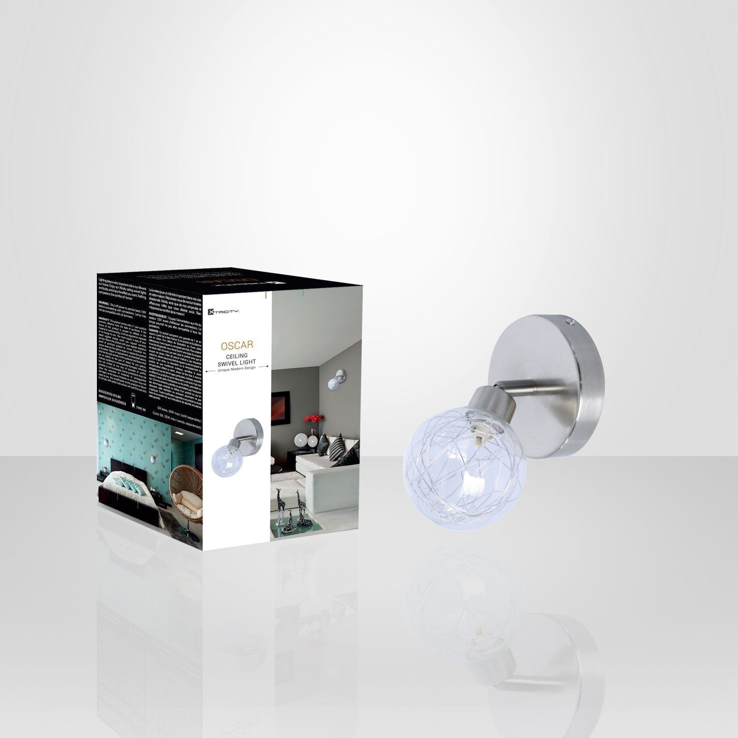 Xtricity - Luminaire Directionel à 1 Tête, Largeur de 5.5'', De la Collection Oscar, Argenté - emballage - Simple Boutique