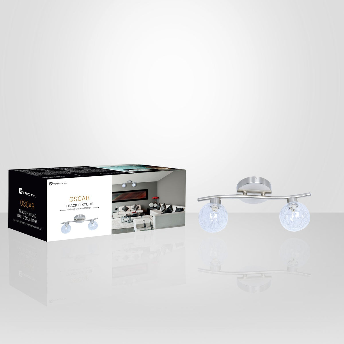 Xtricity - Plafonnier à 2 Têtes, Largeur de 14.17'', De la Collection Oscar, Argenté - emballage - Simple Boutique