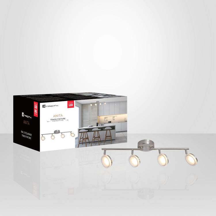 Xtricity - Plafonnier à 4 Têtes avec DEL Intégré, Largeur de 28.34'', De la Collection Anita, Nickel - emballage - Simple Boutique