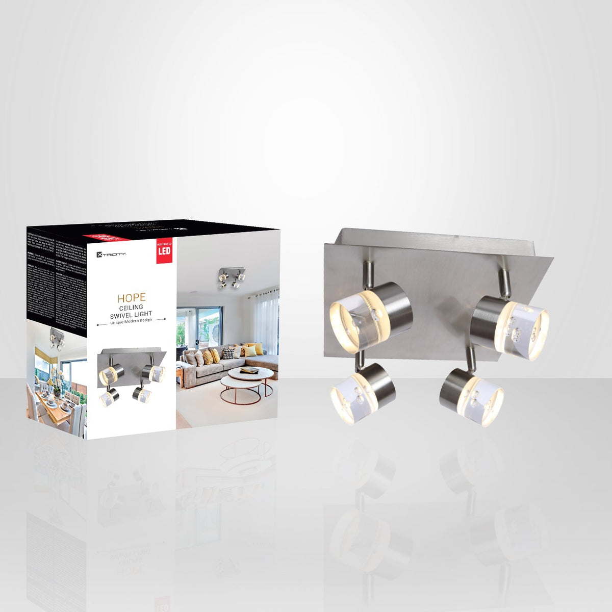 Xtricity - Plafonnier à 4 Têtes avec DEL Intégré, Largeur de 10.2'', De la Collection Hope, Nickel - emballage - Simple Boutique