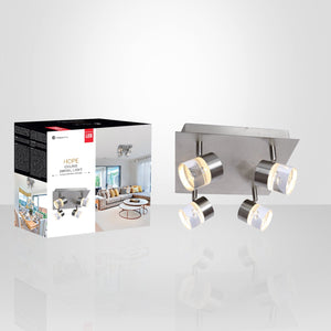 Xtricity - Plafonnier à 4 Têtes avec DEL Intégré, Largeur de 10.2'', De la Collection Hope, Nickel - emballage - Simple Boutique
