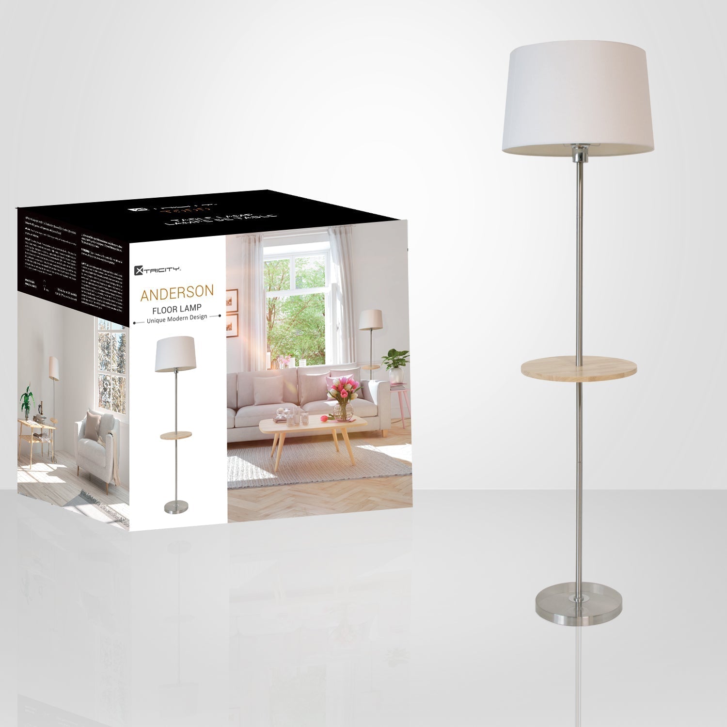 Xtricity - Lampe Torchère sur Pied, Hauteur de 5', de la Collection Anderson, Blanc - emballage - Simple Boutique