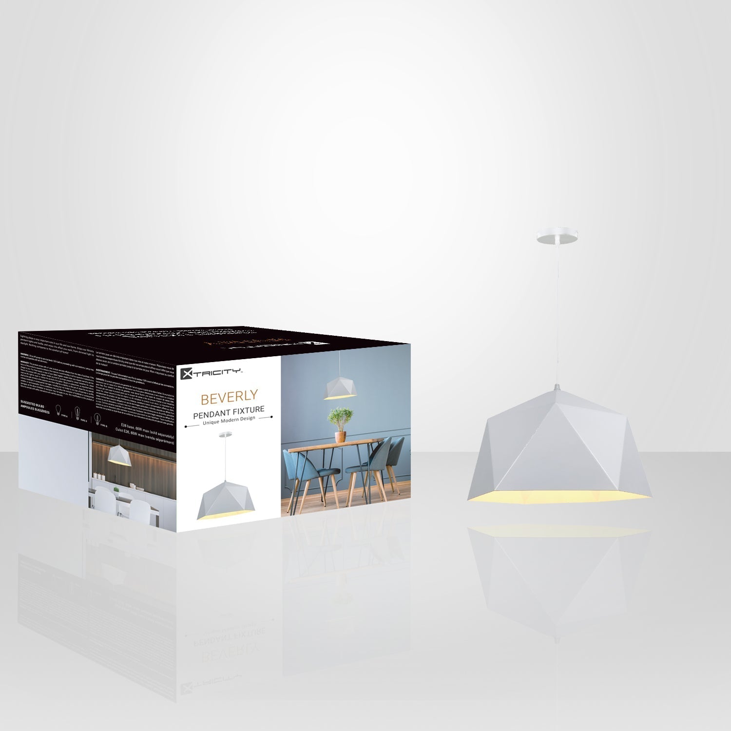 Xtricity - Luminaire Suspendu, Largeur de 14.95'', De la Collection Beverly, Blanc - emballage - Simple Boutique