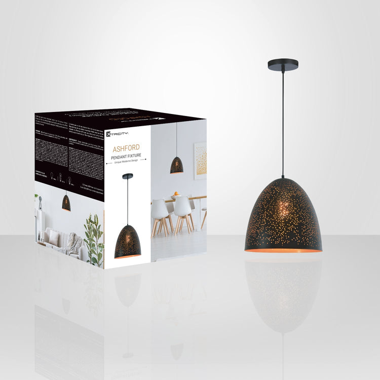 Xtricity - Luminaire Suspendu, Largeur de 11.81'', De la Collection Ashford, Noir et Or - emballage - Simple Boutique