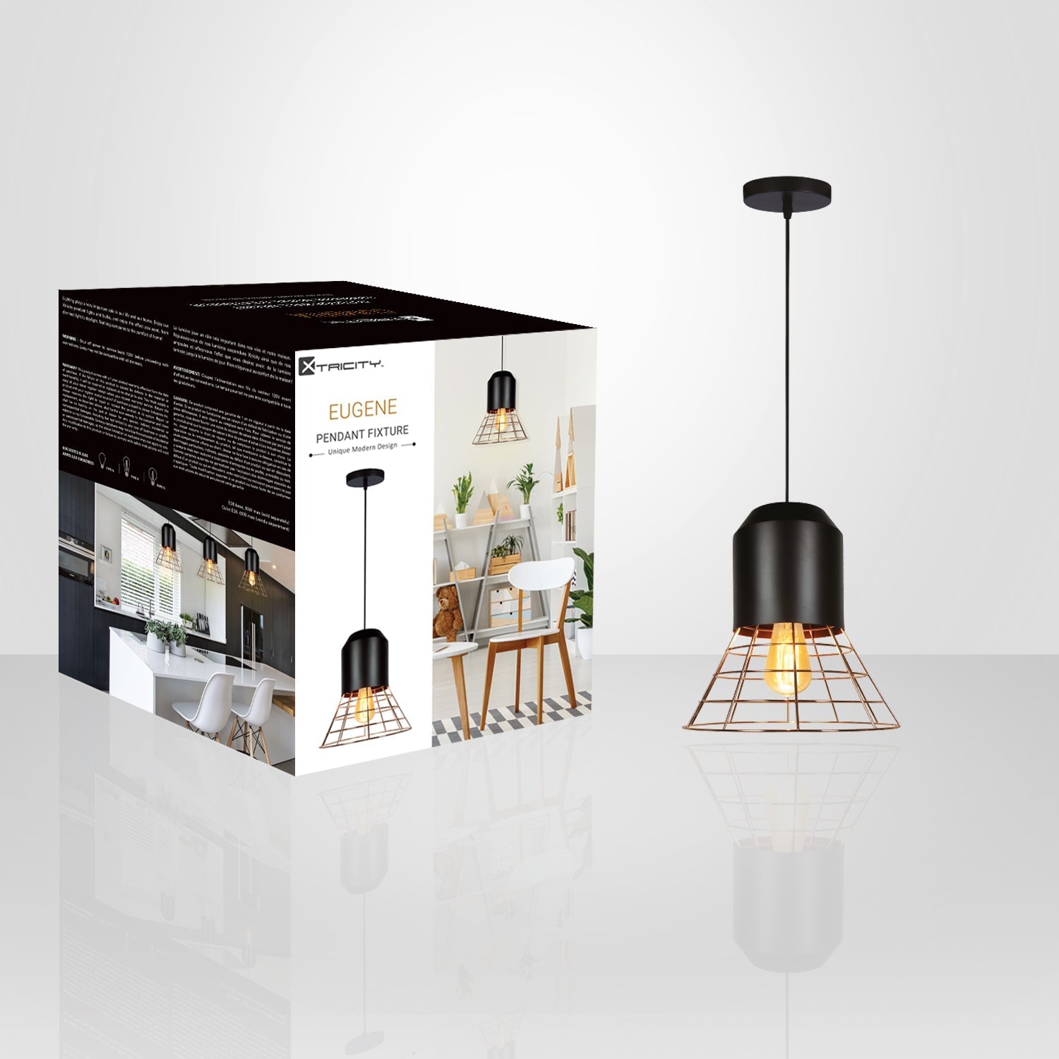 Xtricity - Luminaire Suspendu, 12'' de Largeur, De la Collection Eugene, Noir - emballage - Simple Boutique