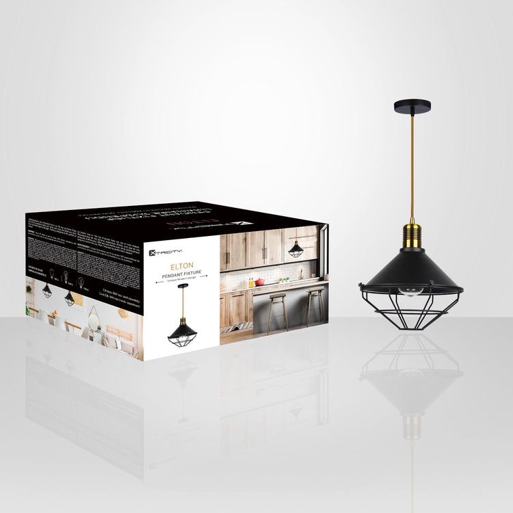 Xtricity - Luminaire Suspendu, Largeur de 9.84'', De la Collection Elton, Noir - emballage - Simple Boutique