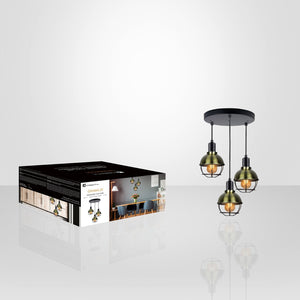 Xtricity - Luminaire Suspendu à 3 Lumières. Largeur 11.81'', De la Collection Grimaldi, Noir - emballage - Simple Boutique