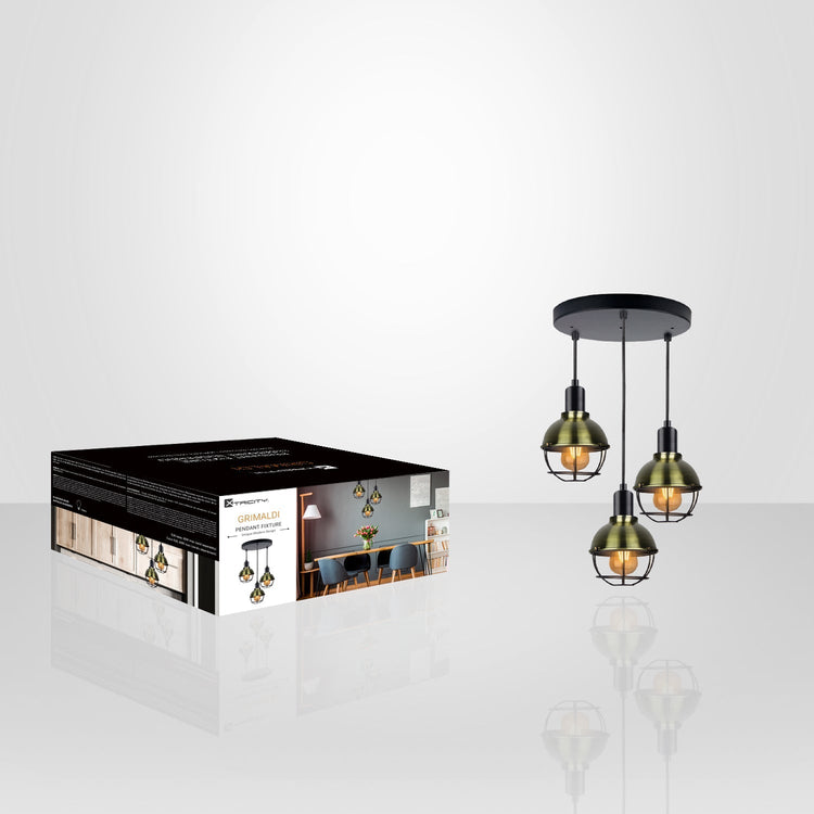 Xtricity - Luminaire Suspendu à 3 Lumières. Largeur 11.81'', De la Collection Grimaldi, Noir - emballage - Simple Boutique