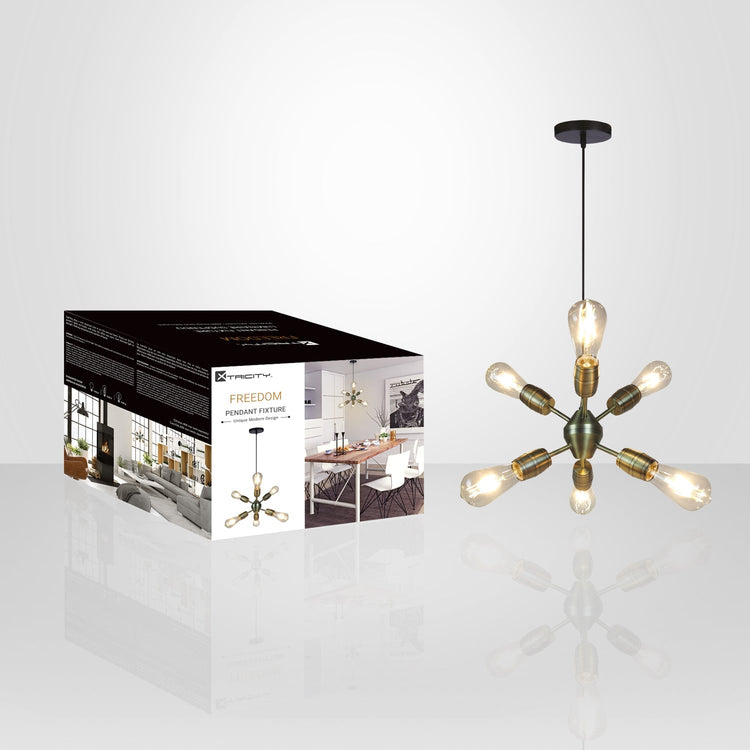 Xtricity - Luminaire Suspendu à 6 Lumières, Largeur de 11'', De la Collection Freedom, Laiton Antique - emballage - Simple Boutique