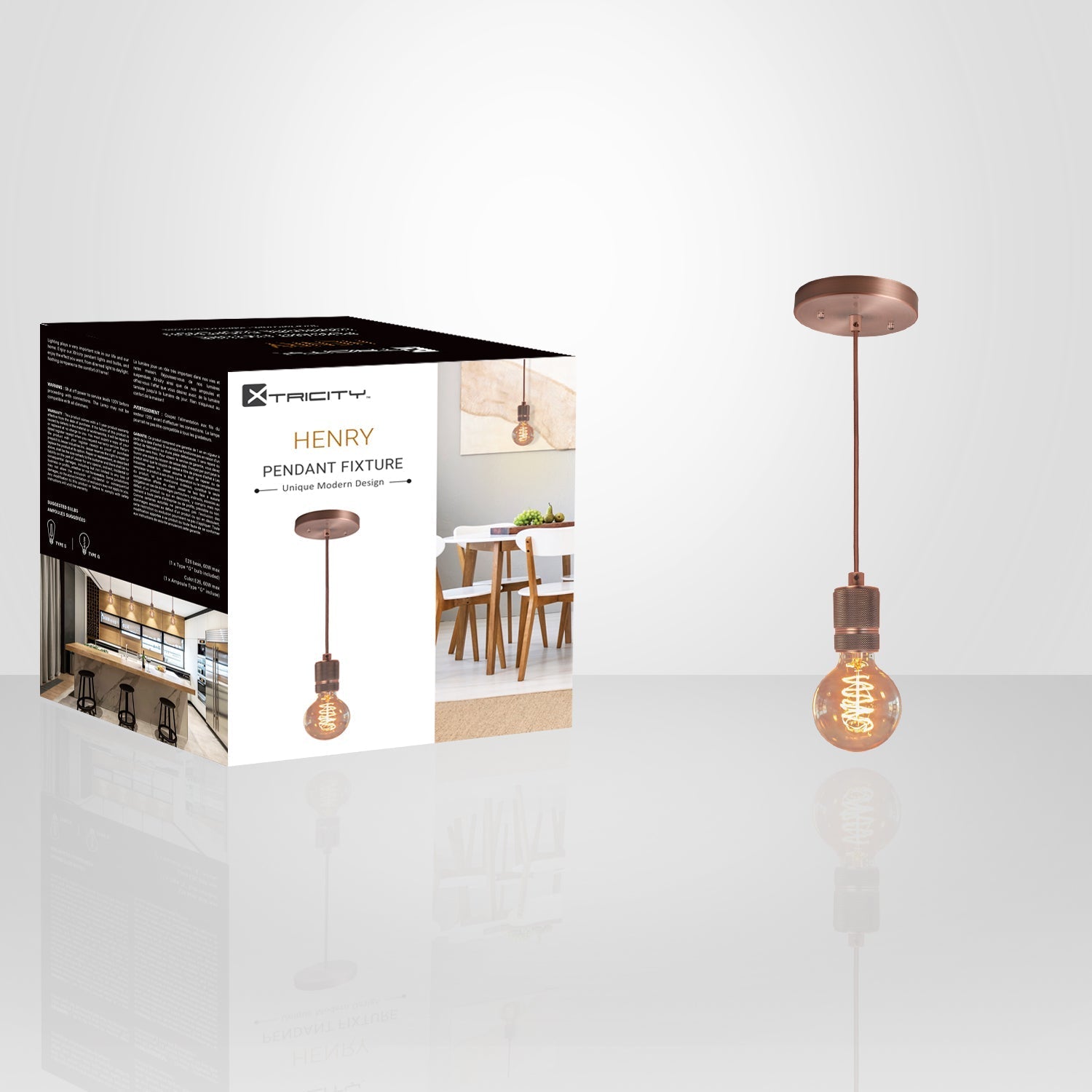 Xtricity - Luminaire Suspendu, Largeur de 1.9'', De la Collection Henry, Laiton Antique - emballage - Simple Boutique