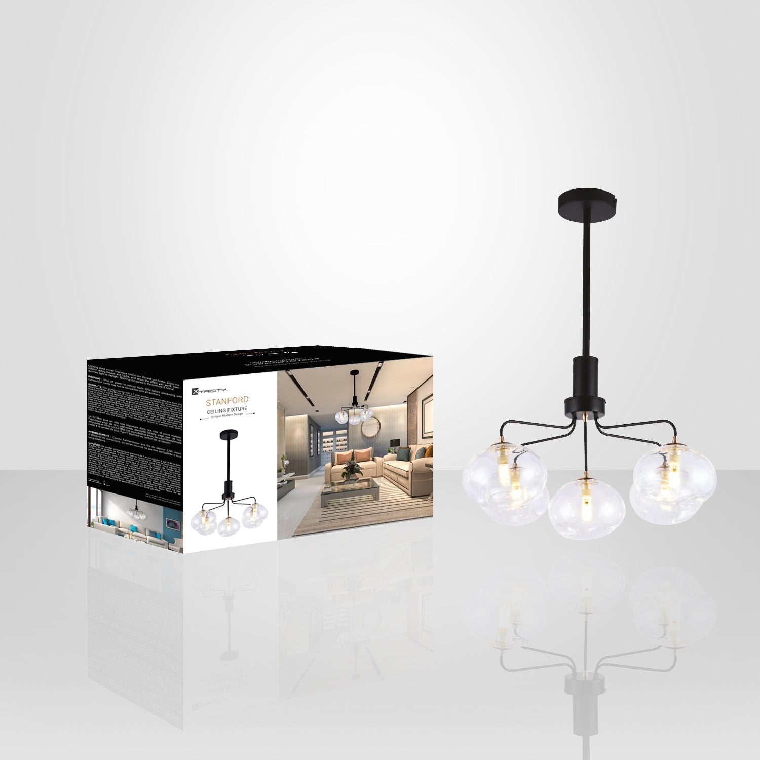 Xtricity - Luminaire Suspendu à 5 Lumières, Largeur de 22.04'', De la Collection Stanford, Noir - emballage - Simple Boutique