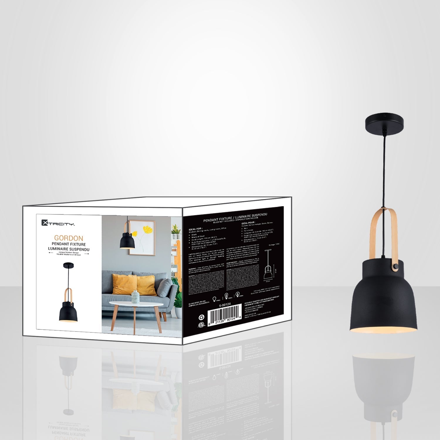Xtricity - Luminaire Suspendu, Hauteur de 14.5'', De la Collection Gordon, Noir - emballage - Simple Boutique