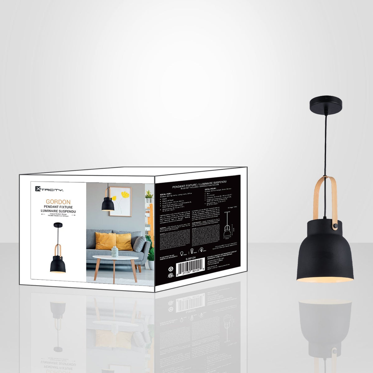 Xtricity - Luminaire Suspendu, Hauteur de 14.5'', De la Collection Gordon, Noir - emballage - Simple Boutique