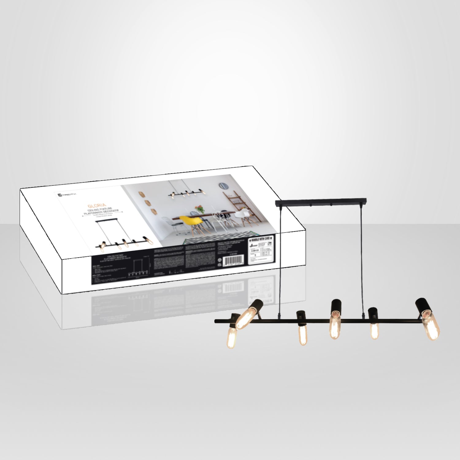 Xtricity - Luminaire Suspendu à 6 Lumières, Largeur de 39.3'', De la Collection Gloria, Noir - emballage - Simple Boutique