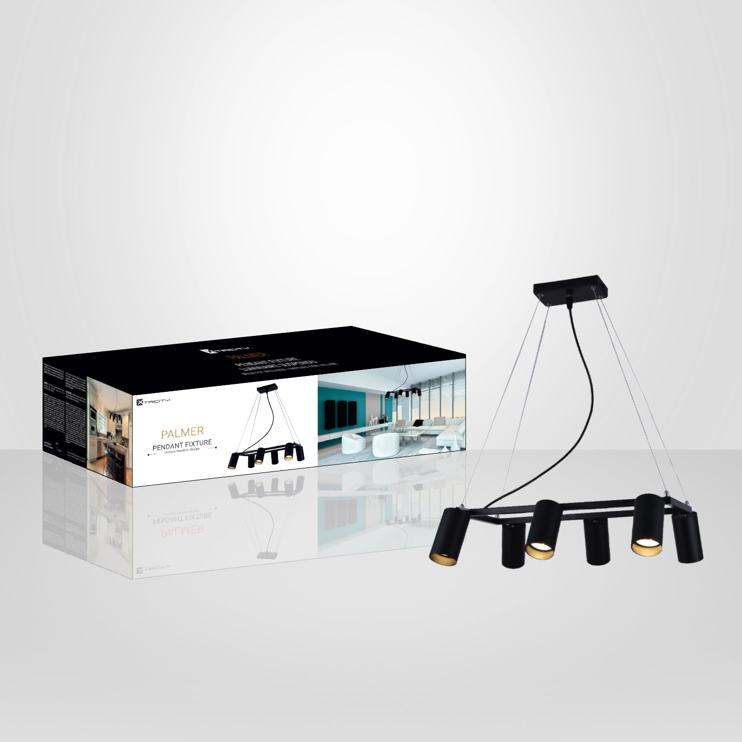 Xtricity - Luminaire Suspendu à 6 Lumières, Largeur de 17.7'', De la Collection Palmer, Noir - emballage - Simple Boutique