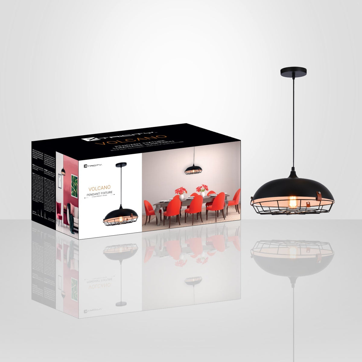 Xtricity - Luminaire Suspendu, Largeur de 13.7'', De la Collection Volcano, Noir - emballage - Simple Boutique