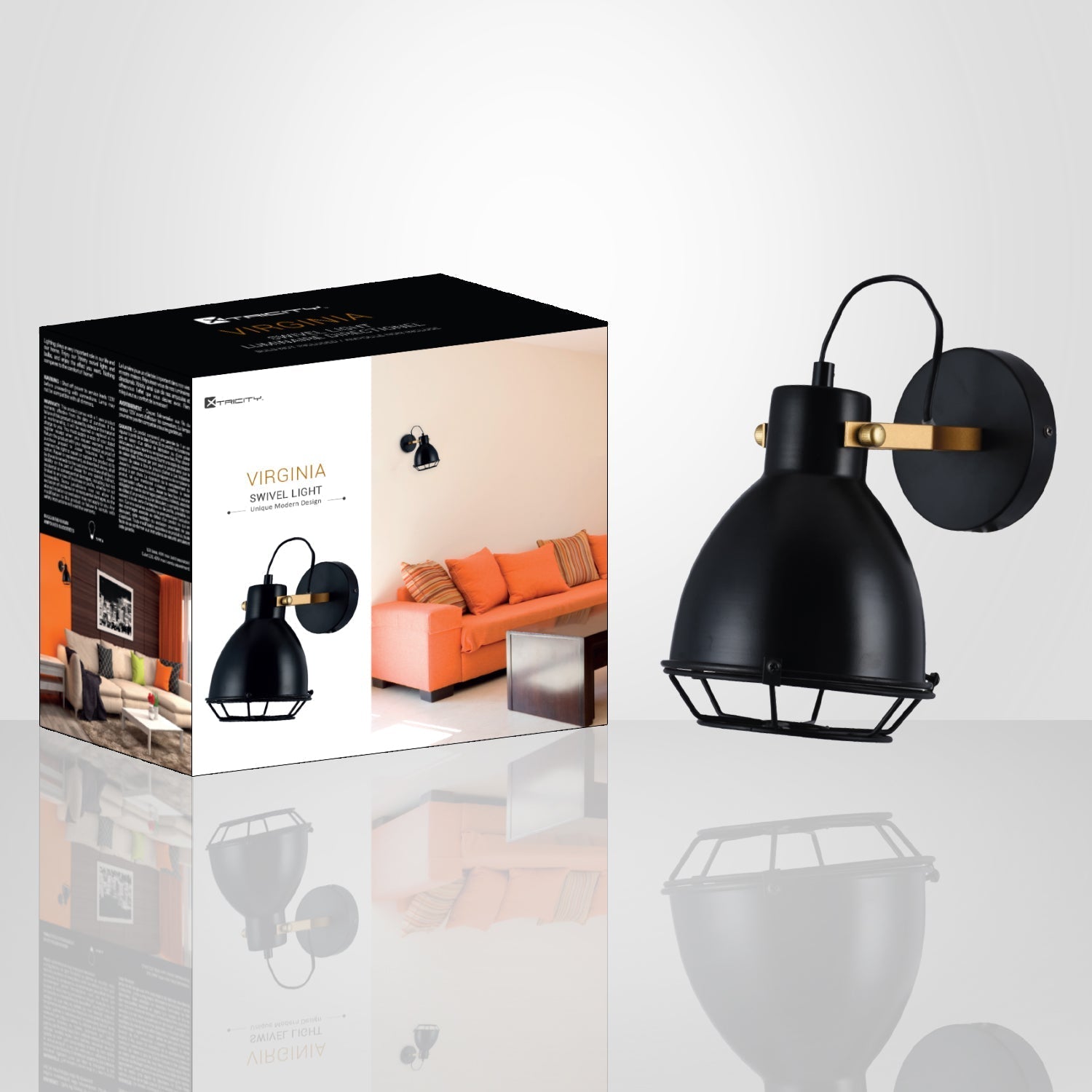 Xtricity - Luminaire Mural Interieur, Largeur de 9.6'', De la Collection Virginia, Noir - emballage - Simple Boutique