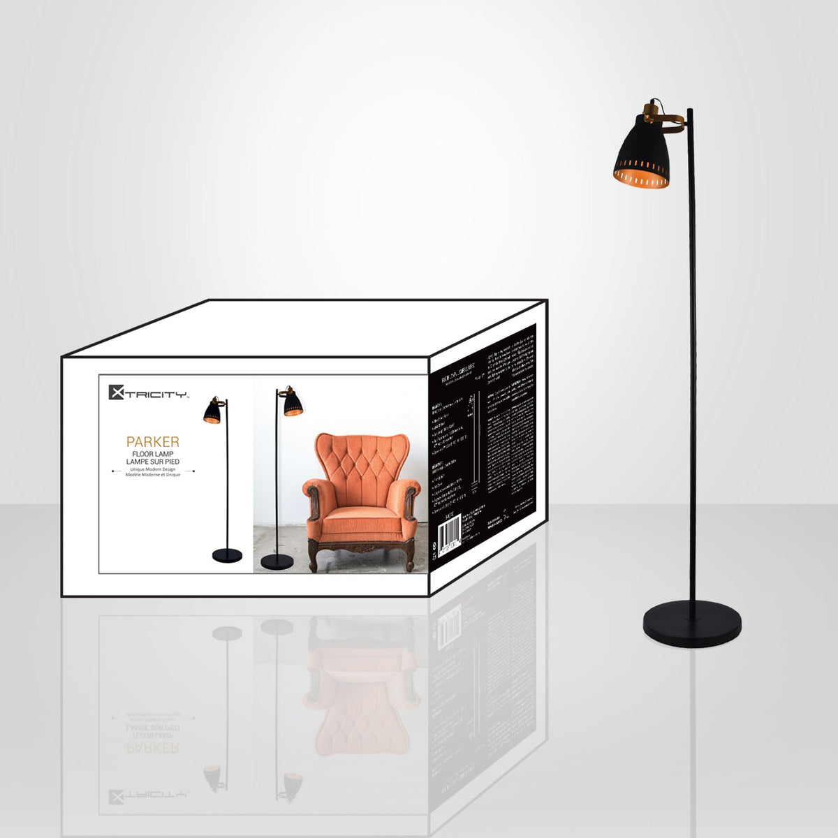 Xtricity - Luminaire sur Pied à 1 Tête, Hauteur de 5', De la Collection Parker, Noir - emballage - Simple Boutique