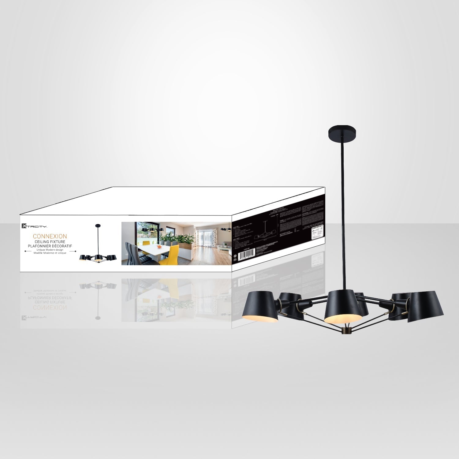 Xtricity - Luminaire Suspendu à 6 Lumières, Largeur de 29.3'', De la Collection Connexion, Noir - emballage - Simple Boutique