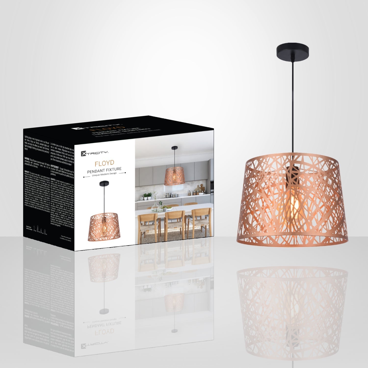 Xtricity - Luminaire Suspendu, Largeur de 13.7'', De la Collection Floyd, Or - emballage - Simple Boutique