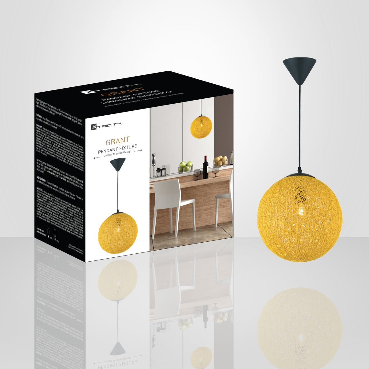 Xtricity - Luminaire Suspendu, Largeur de 11.81'', De la Collection Grant, Jaune - emballage - Simple Boutique