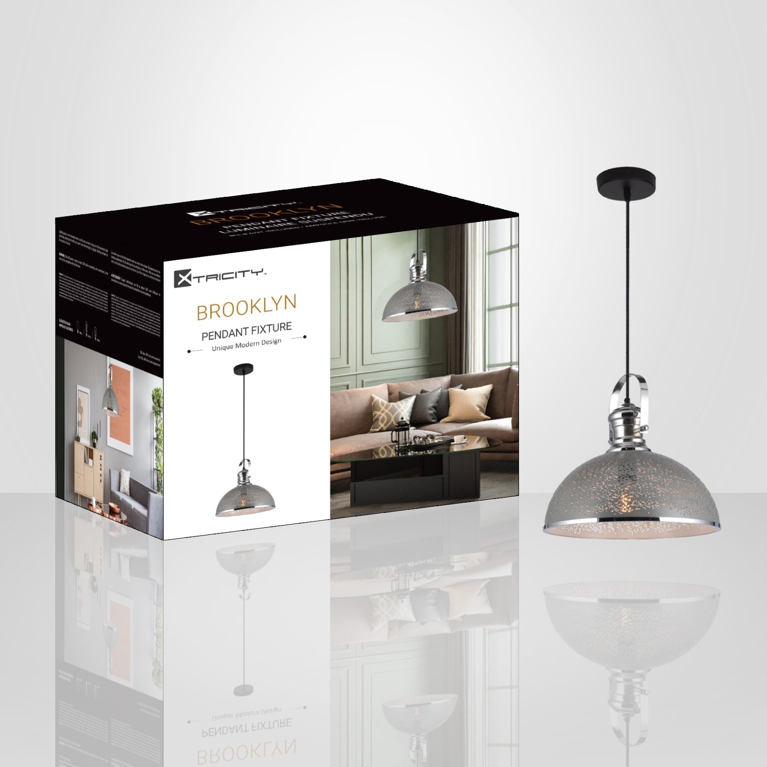Xtricity - Luminaire Suspendu, Largeur de 15.7'', De la Collection Brooklyn, Gris - emballage - Simple Boutique