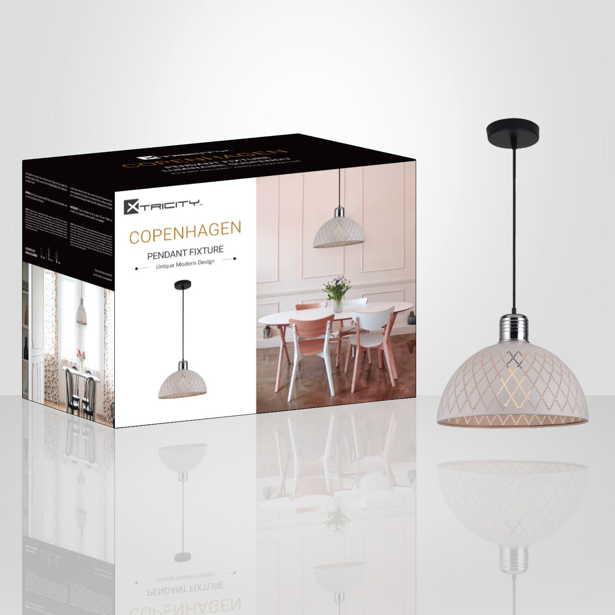Xtricity - Luminaire Suspendu, Largeur de 15.7'', De la Collection Copenhagen, Blanc - emballage - Simple Boutique