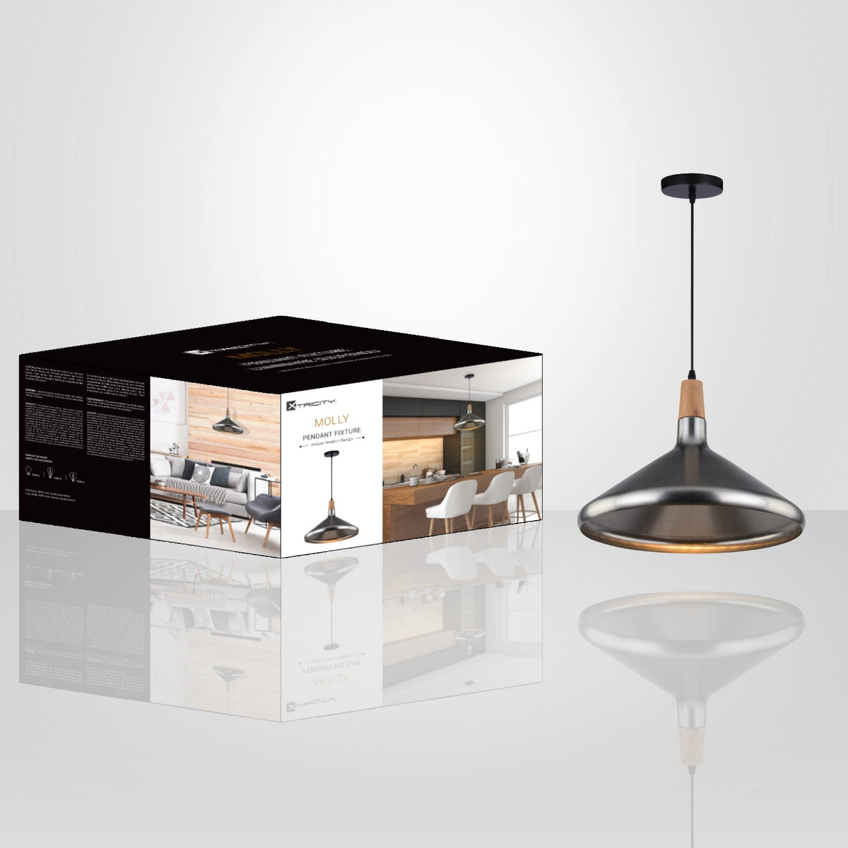 Xtricity - Luminaire Suspendu, Largeur de 15.3'', De la Collection Molly, Argent - emballage - Simple Boutique