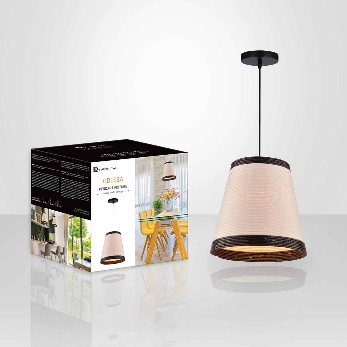 Xtricity - Luminaire Suspendu, Largeur de 12.6'', De la Collection Odessa, Noir et Blanc - emballage - Simple Boutique