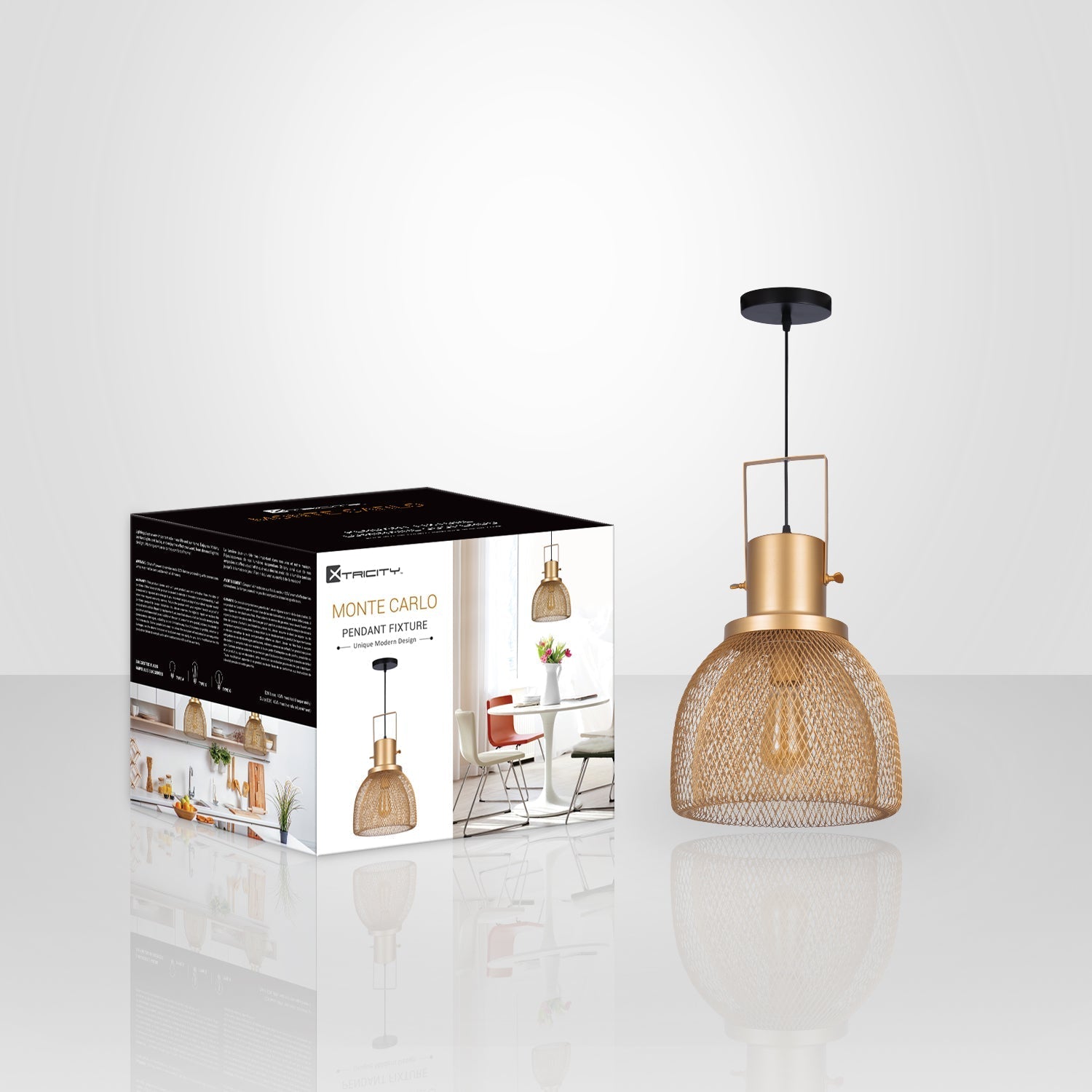 Xtricity - Luminaire Suspendu, Largeur de 11.2'', De la Collection Monte Carlo, Bronze - emballage - Simple Boutique