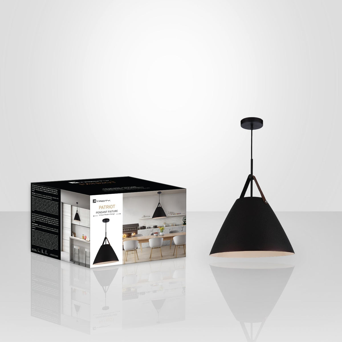 Xtricity - Luminaire Suspendu, Largeur de 14.17'', De la Collection Patriot, Noir - emballage - Simple Boutique