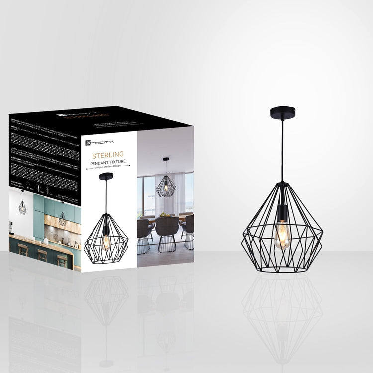Xtricty - Luminaire Suspendu, Largeur de 11.81'', De la Collection Sterling, Noir - emballage - Simple Boutique